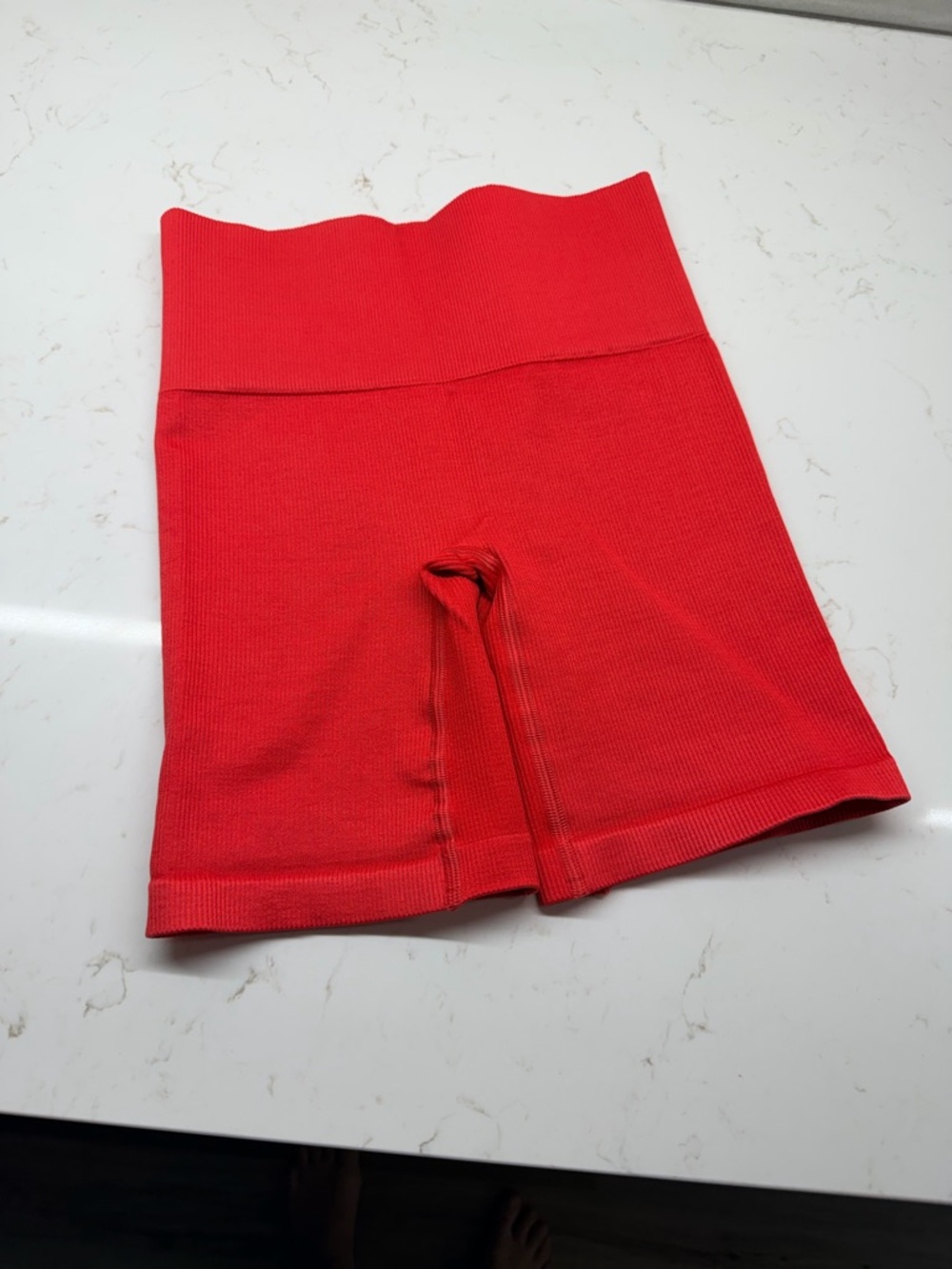 TNA Women's Red High-Waist Ribbed Bike Shorts